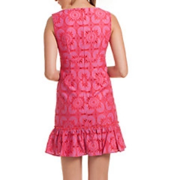 TRINA Turk Carpenteria Floral Lace Ruffle Hem Mini Dress in Peony | Size 8 - Picture 4 of 16